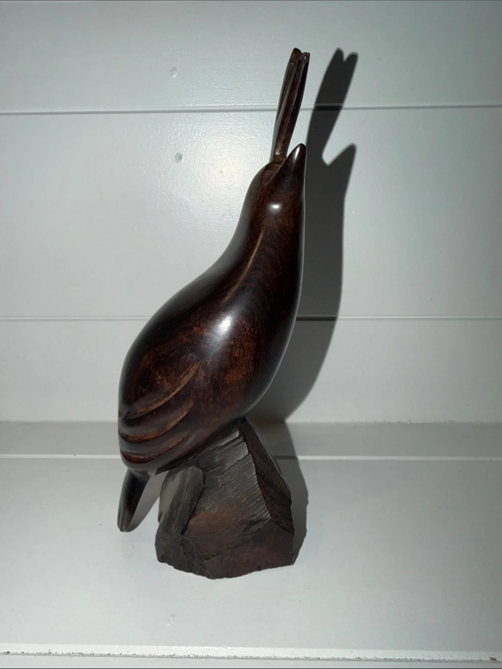 Wooden Bird Sculpture in Dark Brown